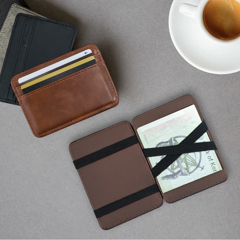 Men's Card Holder Faux Leather Ultra-Thin Magic Closure Vintage Luxury Commuter Multi-Slot Portable Wallet Integrated Card Case