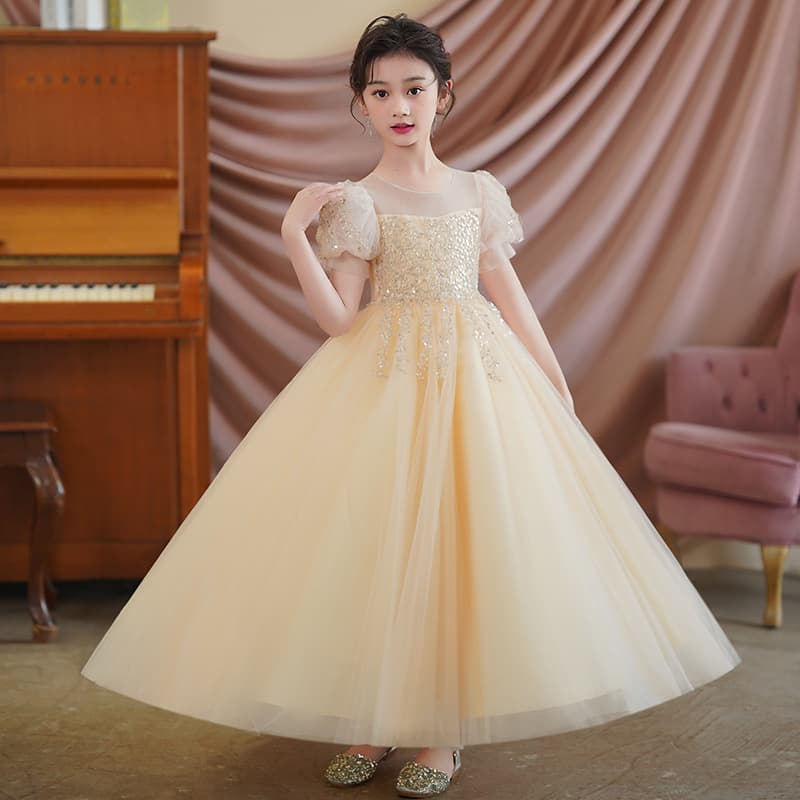 Girls' Formal Dress Summer 2025 New Stylish Little Girl Princess Dress Flower Girl Piano Performance Outfit