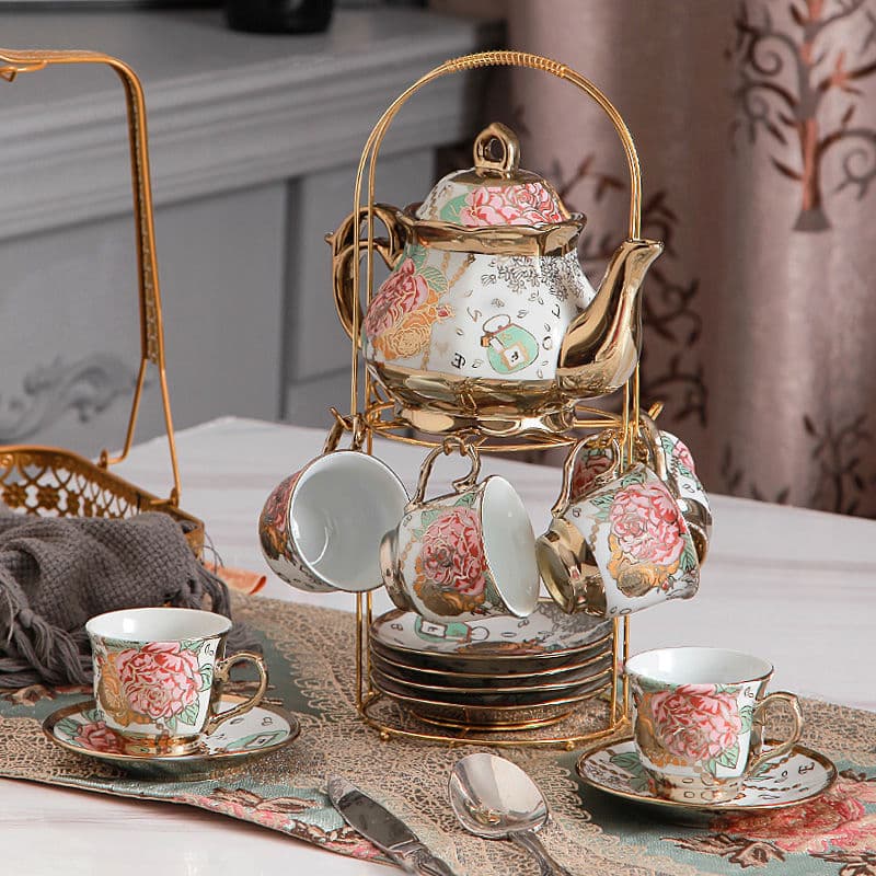 European Style Tea Set Ceramic Coffee Cup, Floral Tea Afternoon Tea Set, Vintage Wedding Gift Min Yi
