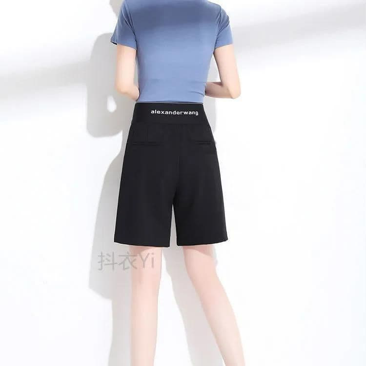 Shorts Women Summer Loose Slimming 2025 New Solid Color Wide Leg Straight Hong Kong Style Thin Mid-Length Pants High Waist