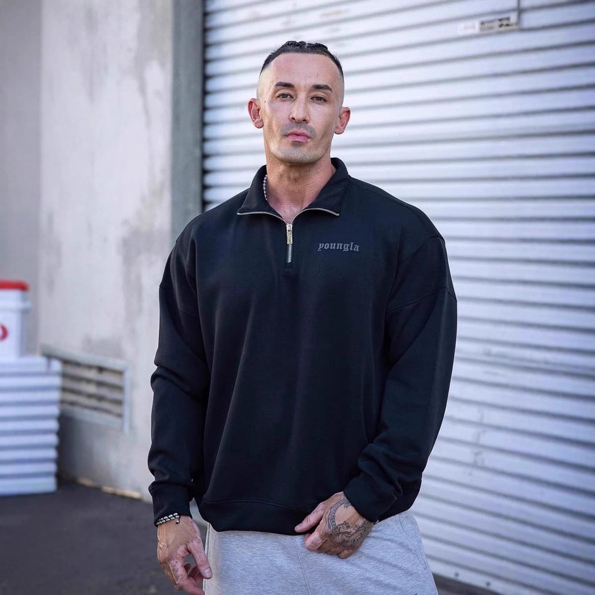 YOUNGLA American new men's sweatshirt jogging gym sports fitness cotton half-zip casual jacket