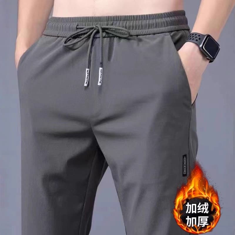 New autumn/winter men's fleece-lined and thickened casual trousers, loose straight leg, elastic waistband, plus size long trousers.