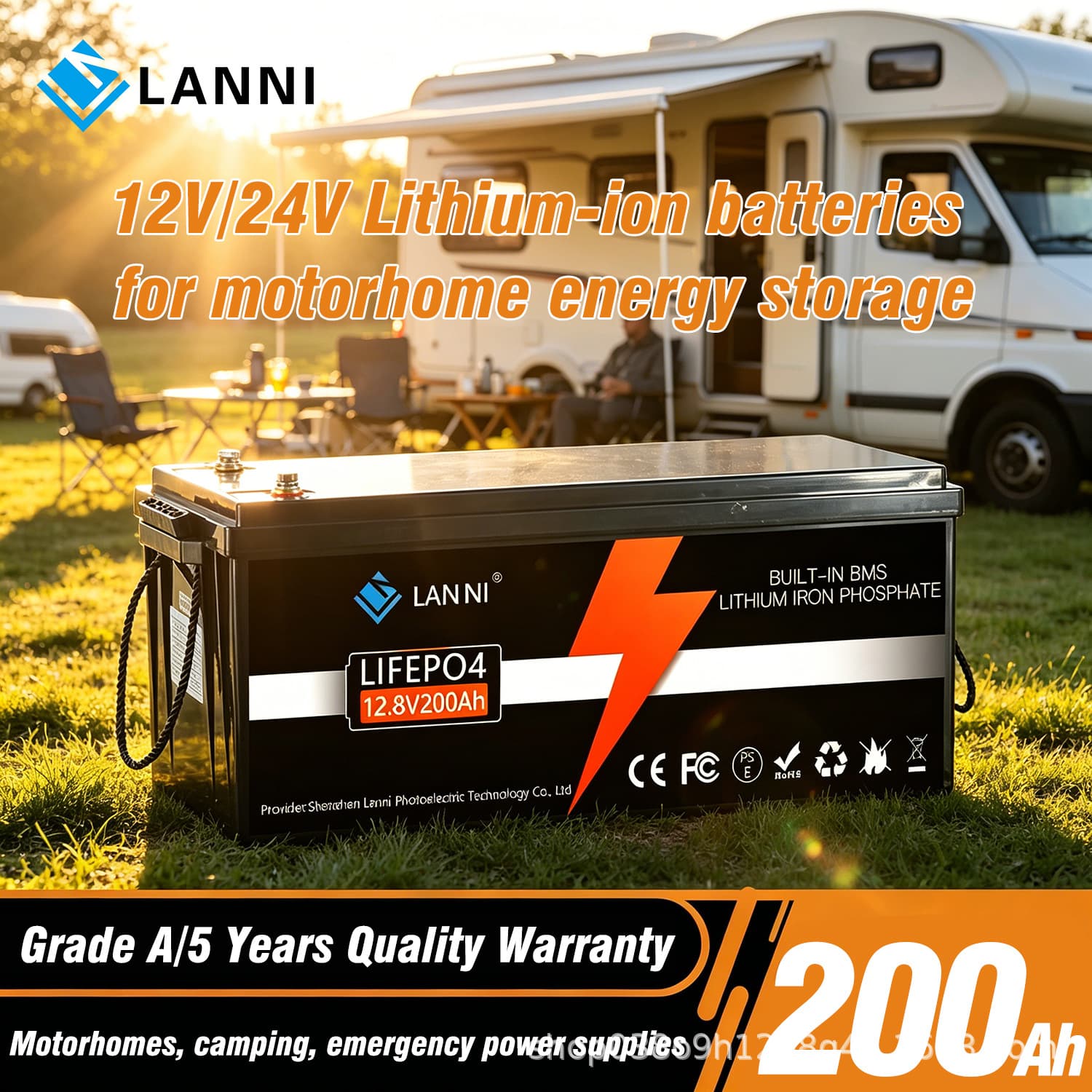 LiFePO4 Battery 12V 24V 48V 200AH Large Capacity Solar RV Thruster Energy Storage Outdoor Power Supply