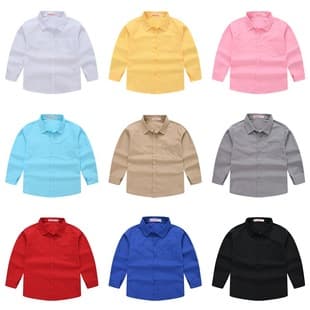 New Children's Casual Solid Color Shirt Middle and Big Children Boys and Girls Multi-Color Long Sleeve Formal Shirt Student Performance Costume