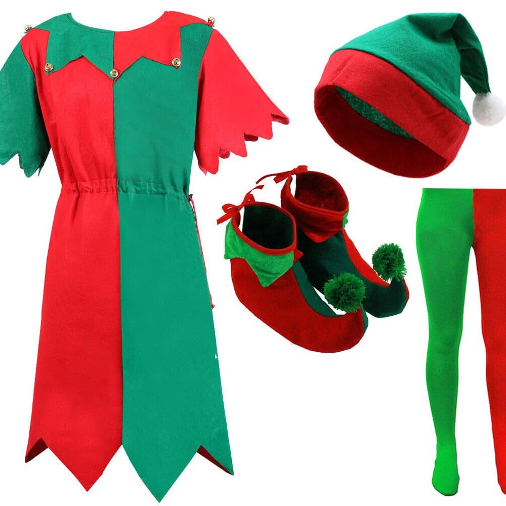 Christmas Children's Costume, Boys and Girls Family Matching Cosplay, Cute Green Elf Clown Performance Outfit
