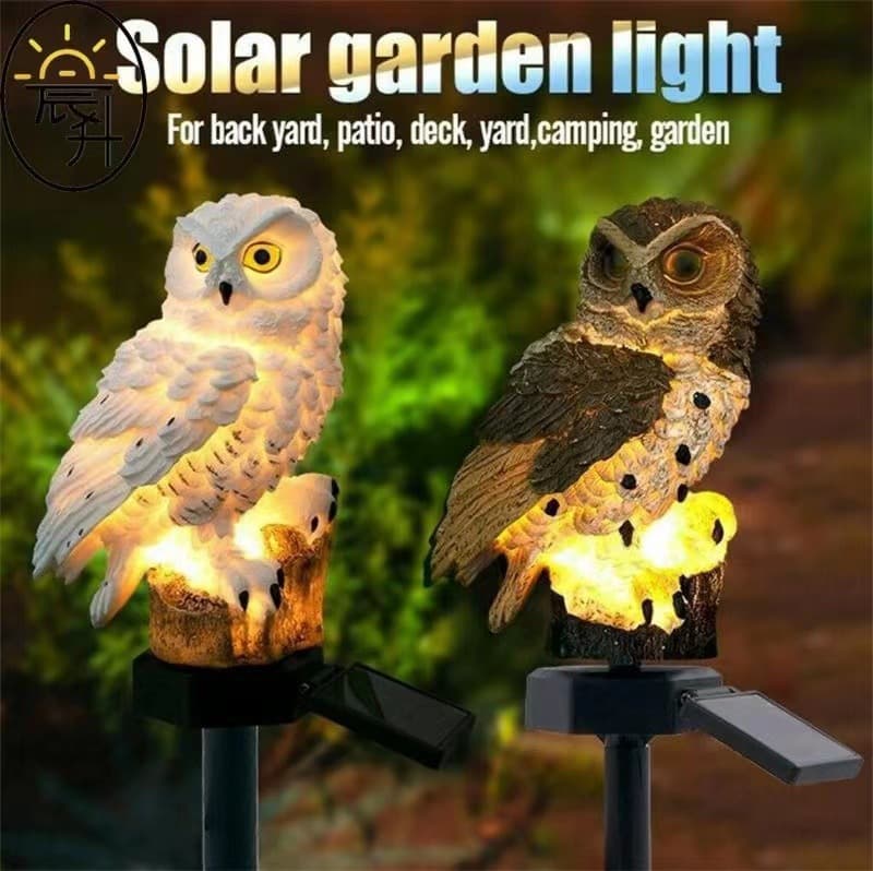Amazon solar resin owl LED light, waterproof ground spike lamp for courtyard decoration and lawn landscape