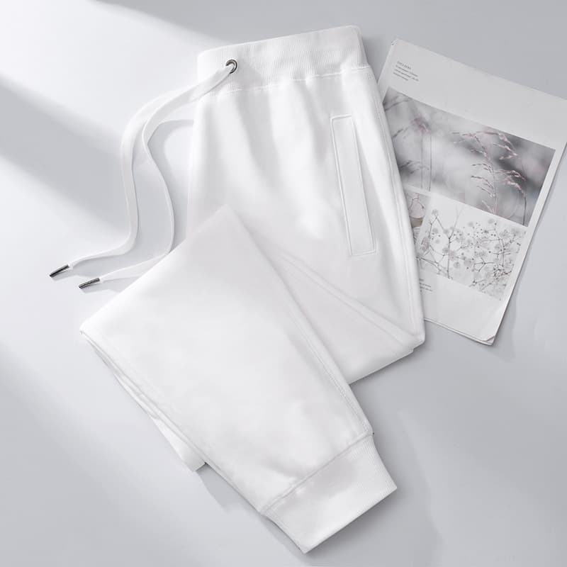 2026 Spring and Autumn Thin Sweatpants Women's Large Size Pure Cotton Casual Sports Pants Women's Leg-tie Plus Velvet Thick White Pants