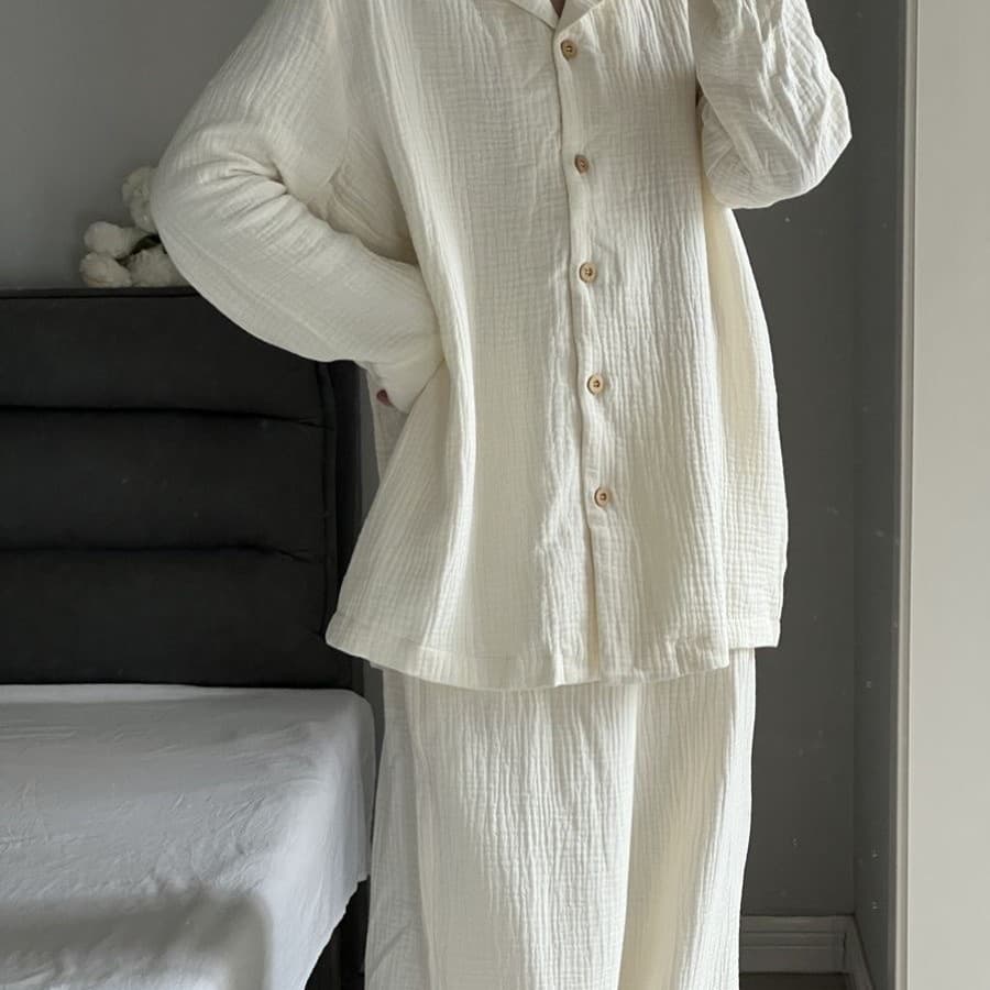 Pajamas for women spring and autumn new Korean style simple white high-end long-sleeved trousers student home clothes set can be worn outside
