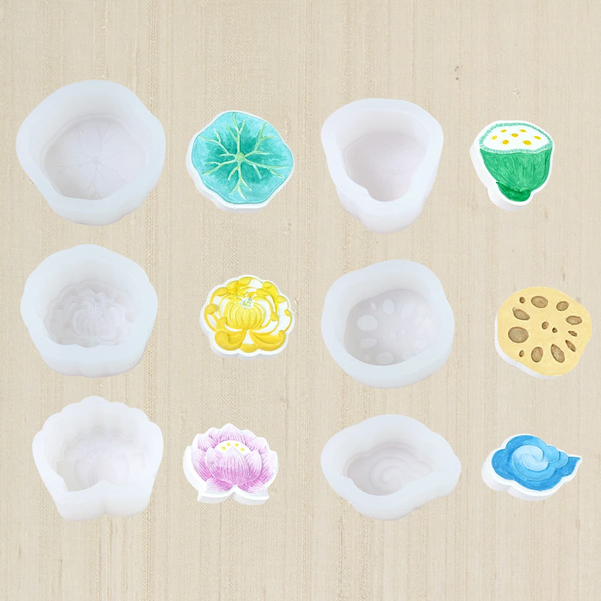 Chinese Style Auspicious Cloud Lotus Leaf Lotus Pod Lotus Root Chrysanthemum Silicone Mold for Chocolate Cake Plaster Aromatherapy Wax