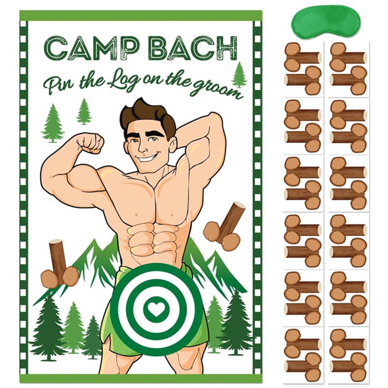 Camping Bachelor Party Game Poster Pin The Log On The Groom Blindfold Sticker Game