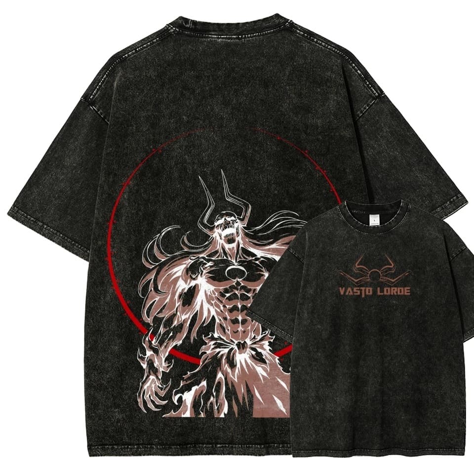 Hot-Blooded Bleach Cotton Printed T-Shirt, Washed T-Shirt, Unisex Anime Retro Y2K Short-Sleeve Clothing for Men and Women
