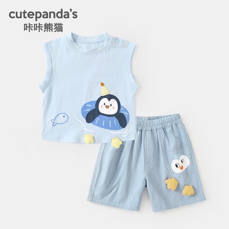 Kaka Panda Kids Set Boys Summer Girls Summer Clothes Baby Casual Vest Shorts Two-Piece Set Fashion