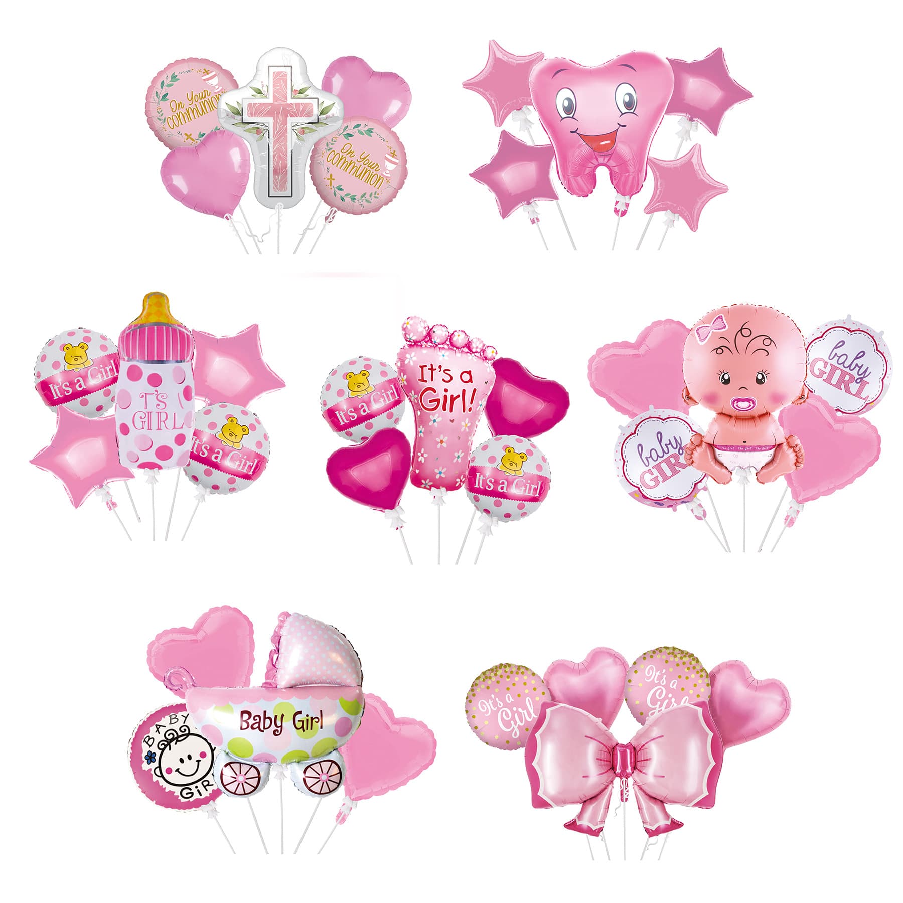 Cartoon baby first birthday aluminum film balloon set, baby bottle, little feet, stroller full moon, 100-day arrangement