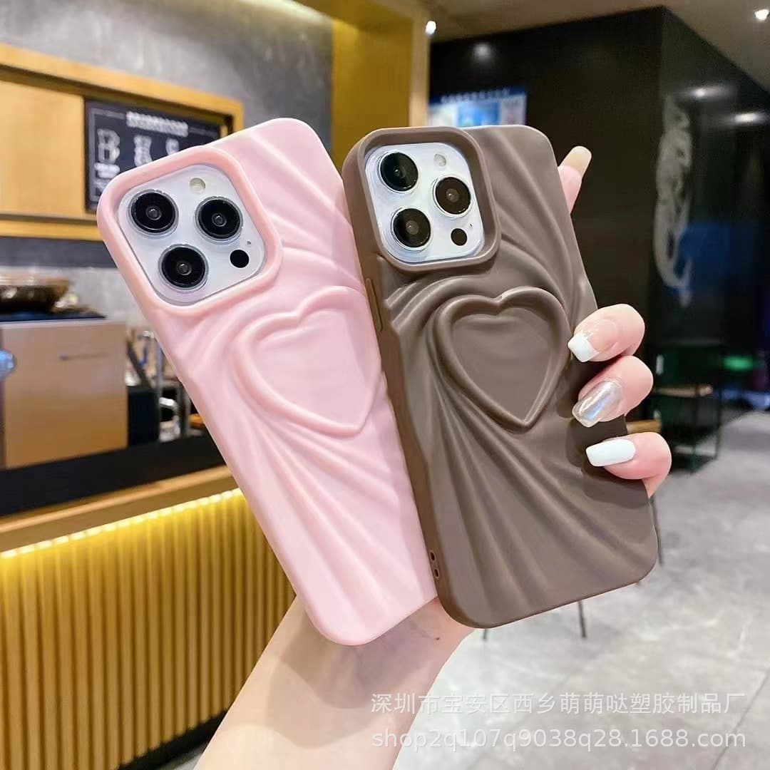 Dopamine Color 3D Heart Phone Case for iPhone 17 Pro Max, Apple 15 Soft-Touch 16 Protective Cover