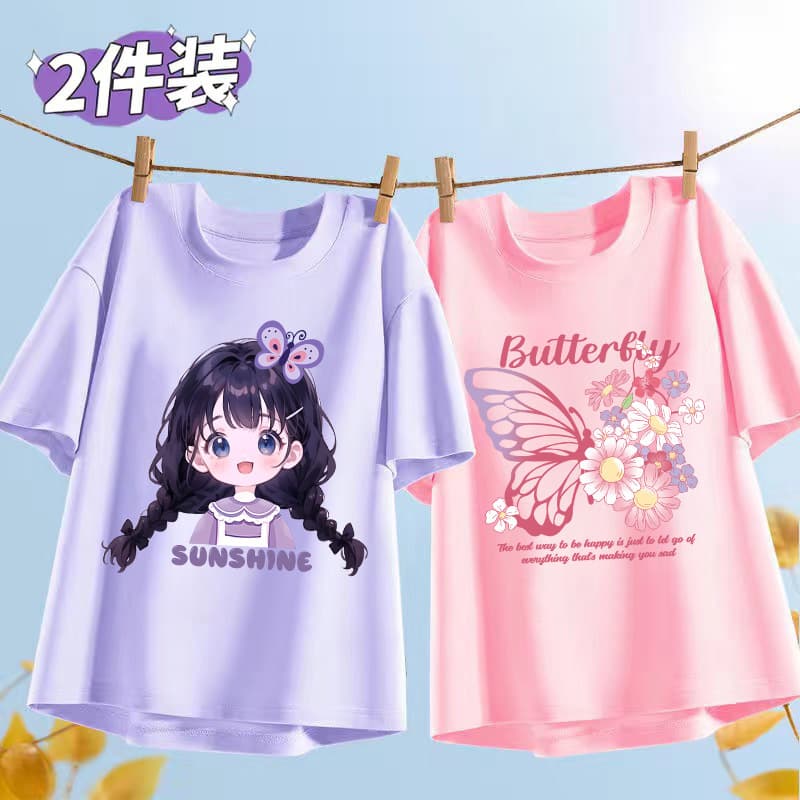 Girls Short Sleeve T-Shirt Summer Pure Cotton Thin Medium Big Kids 2026 New Style Trendy Clothes
