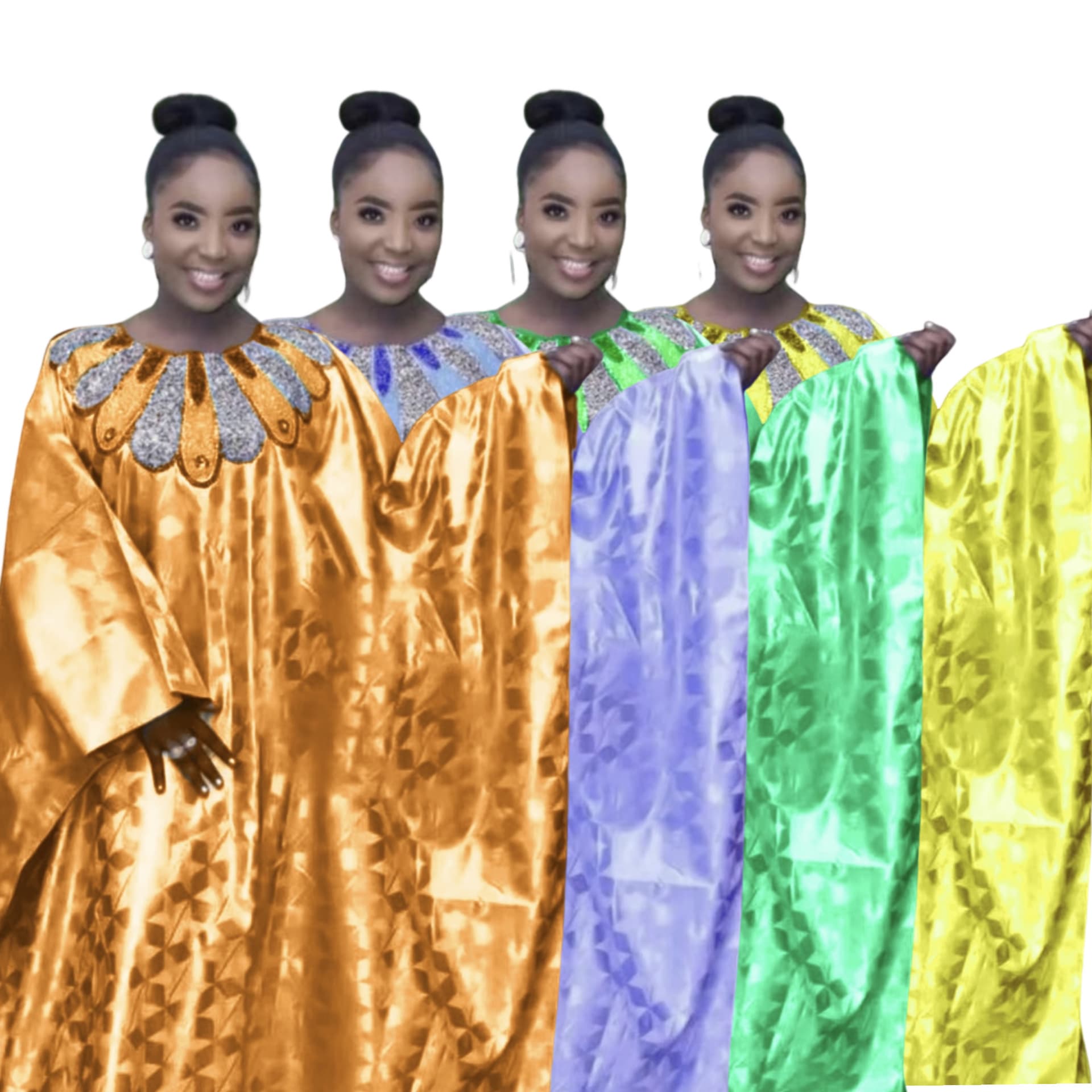 TikTok 2024 African Sequin Embroidery Print Loose Robe with Headscarf, Plus Size Long Robe Dress for Women
