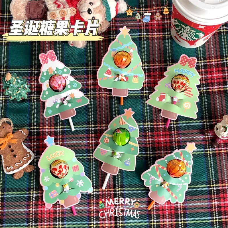 Christmas Lollipop Cardstock Decorations with Inspirational Blessing Texts, Encouraging Phrase Decorative Cards, Elegant Insert Card Ornaments