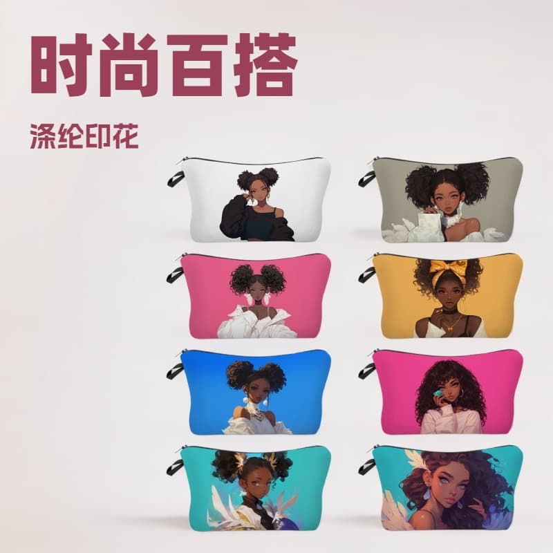 2025 New Product Double Ball Head Black Girl Print Cosmetic Bag Classic Versatile Storage Bag Lightweight Fashion Toiletries Bag