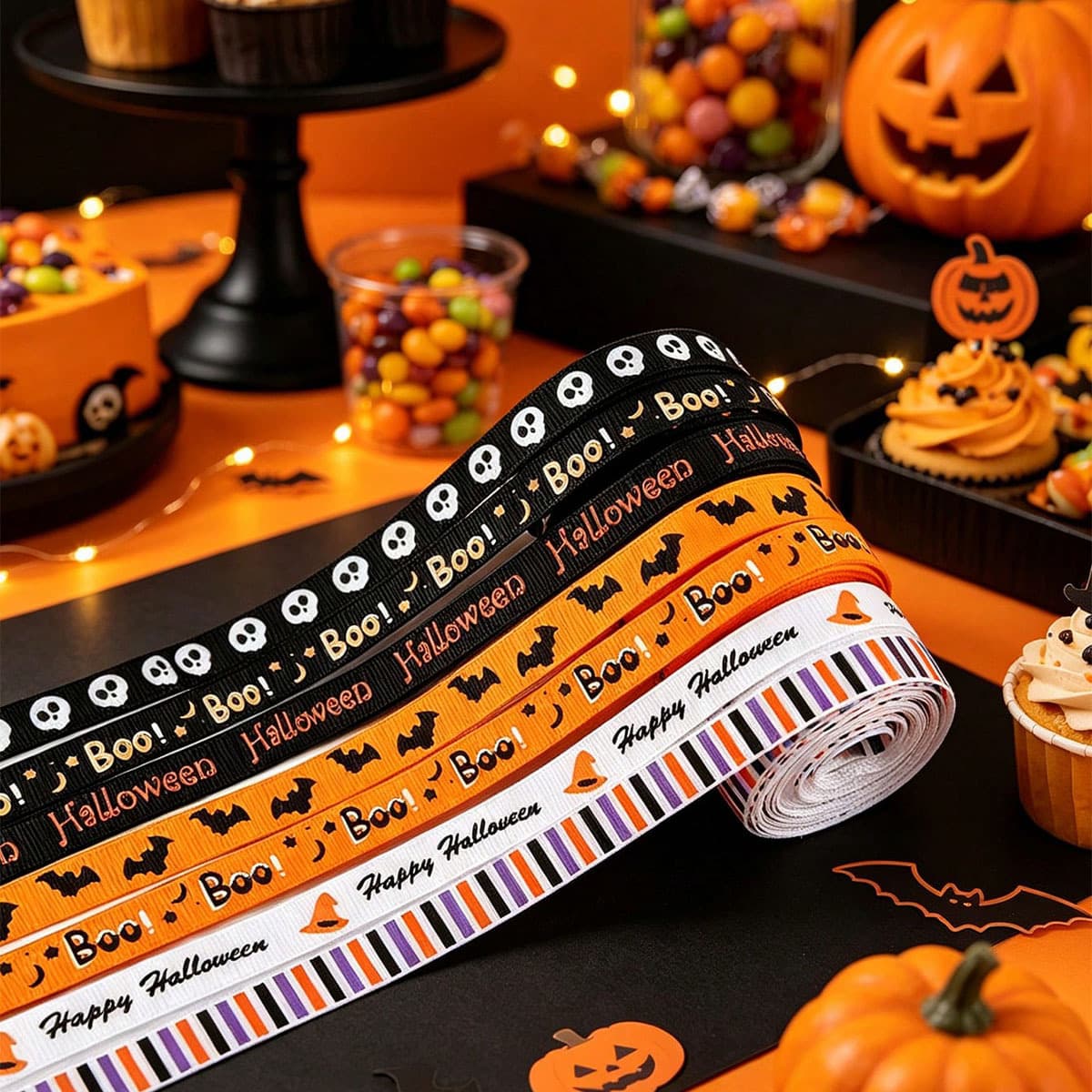 Halloween Ribbon DIY Halloween Holiday Decoration Pumpkin Ghost Skeleton Black Cat Gift Wrapping Ribbon