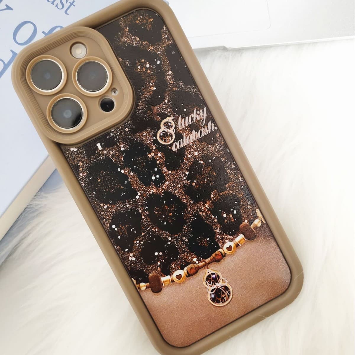 Leopard Print Gourd Case for Apple iPhone 17 AIR, Diamond Sand Fashion iPhone 16 Pro Max Protective Cover