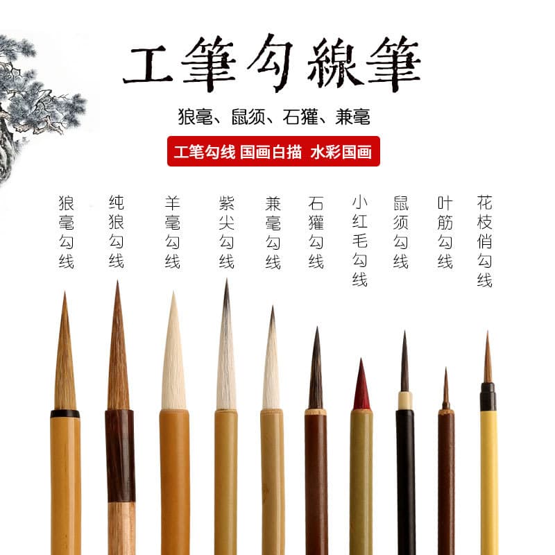 Recommended Slender Gold Style Brush Pen, Flower and Bird Freehand Watercolor Set, Chinese Painting Outline Brush, Weasel Hair Small Red Tip, Small Regular Script