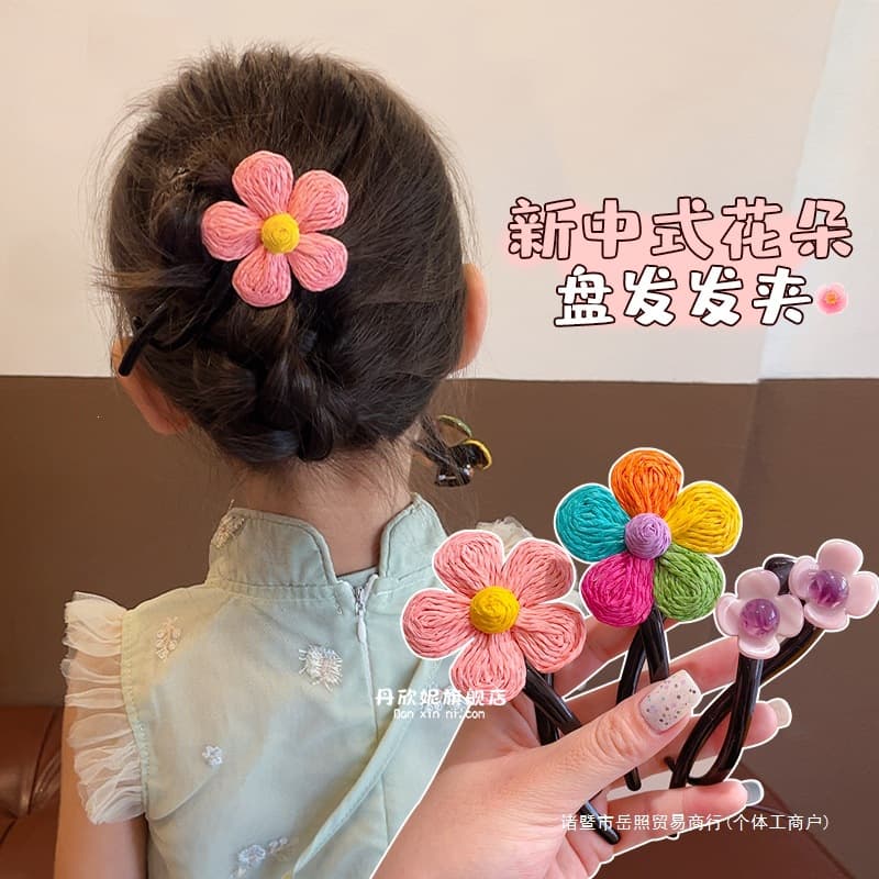 2025 New Children's Hair Clips, Vintage and Elegant Floral Barrettes, High-End Twist Hair Clips, Back-of-the-Head Hair Clips