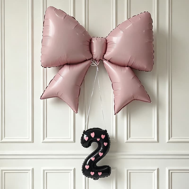 Large cream pink bow balloon black small number combination girl birthday anniversary arrangement decorative props
