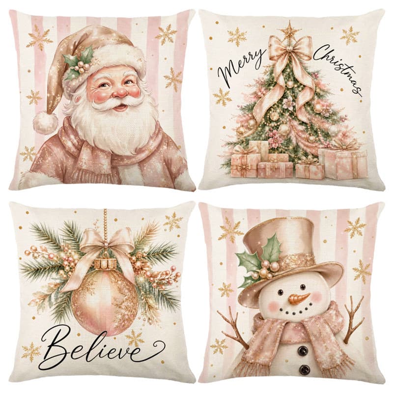 New Pink Christmas Cushion Cover Wholesale Printed Cushion Cover Cross-Border Holiday Decoration Sofa Cushion Cover Without Core