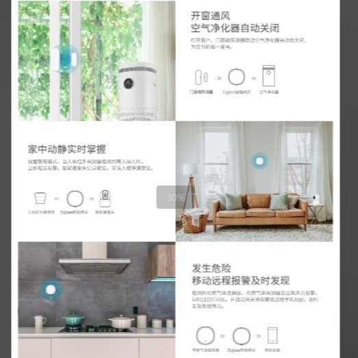 Smart gateway device paired with door contact switch, gas detection, smoke detection, water leakage detection, and infrared detection.