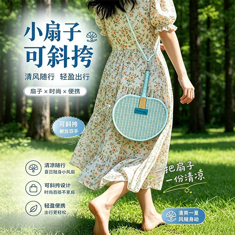 Ins Cream Style Handwoven Fan Creative Cute Summer Palm Leaf Fan Crossbody Portable Handheld Fan Decorative Pendant