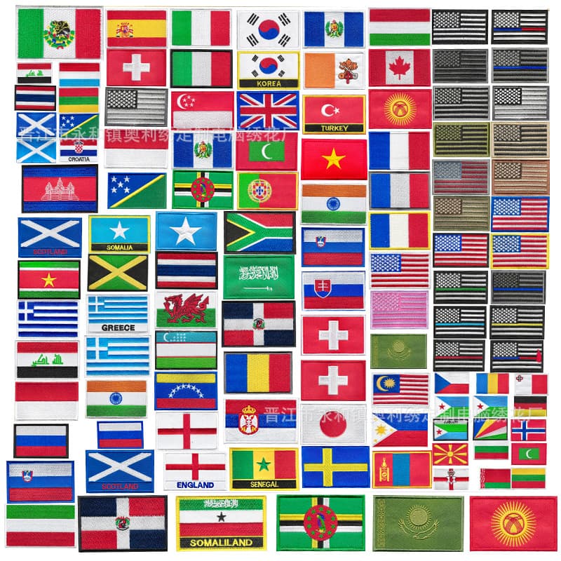 National Flag Embroidered Hook and Loop Cross-border Hot Sellers, World Flags Outdoor Bag Decoration Patches, Computer Embroidery Labels