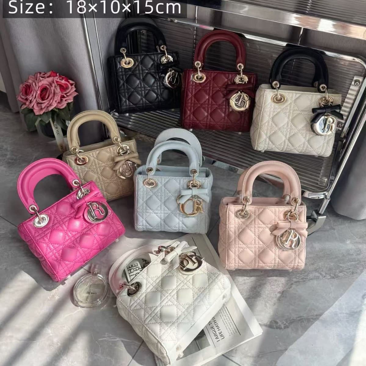 2026 New Style Chanel-Inspired Women's Bag Elegant Bow Dior-Style Bag Luxury Diamond Quilted Shoulder Handbag Crossbody Bag