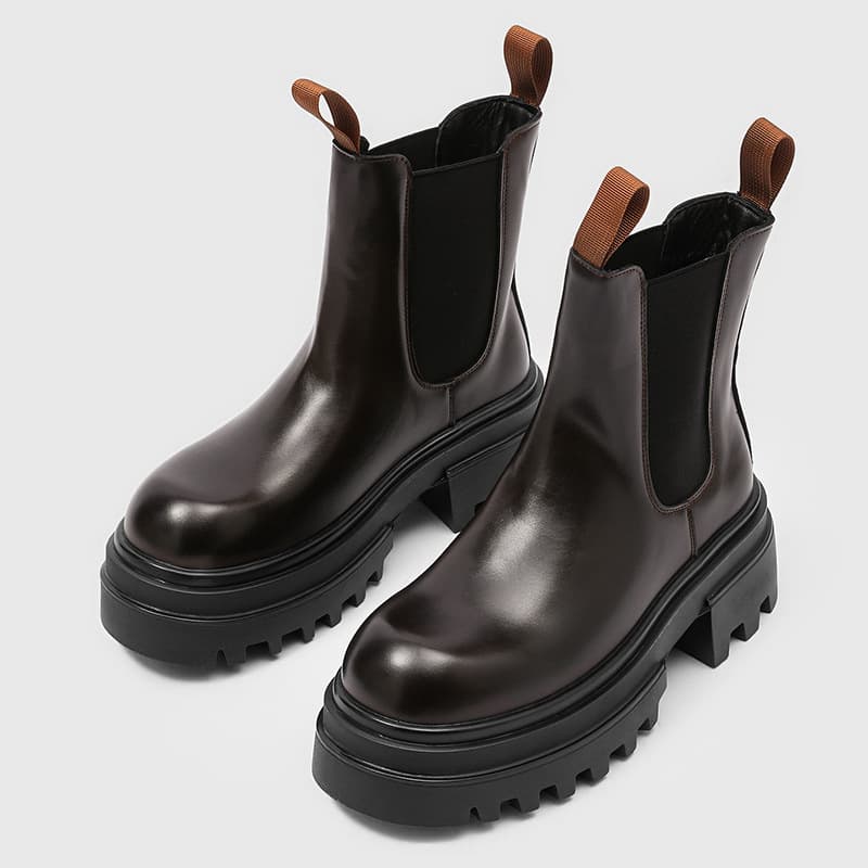 Men's Thick Sole Height-Increasing British Winter New Style Chimney Motorcycle Retro High-Top Martin Boots 66612-H