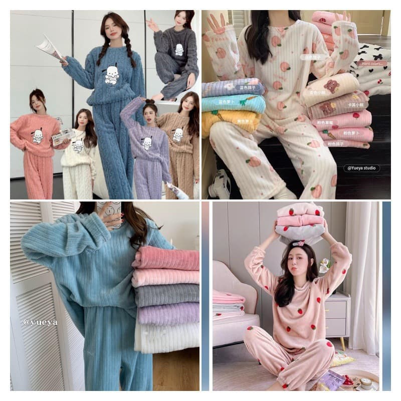 Rainbow pajamas suit winter thickened cartoon peach pajamas home clothes women's coral velvet fashion loose suit