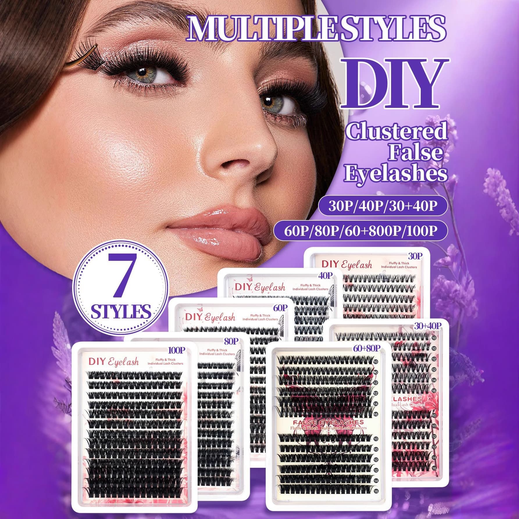 Cross-border Hot 640 Clusters DIY Single Cluster Lashes Natural Fluffy Thick Curly D-Curve Segmented Self-applied False Lashes