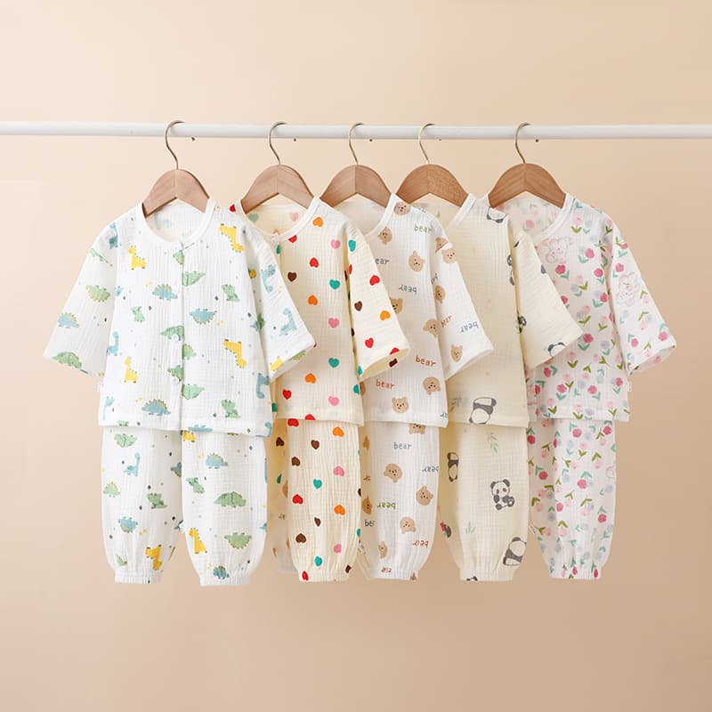 Children's Thin Cotton Gauze Pajamas Summer Girls Home Wear Loose Long Sleeve Air Conditioning Suit Set