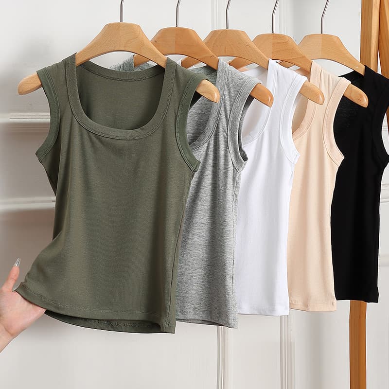 European and American Multi-Size Wide-Shoulder Racerback Vest Women's Inner Layer Concealing Side Bust Ribbed Knit Base Top Sleeveless Outerwear Camisole Fashion