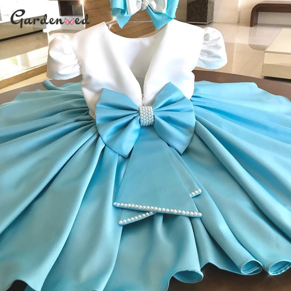 AliExpress Amazon foreign trade girls dress princess dress small host bow puff sleeve birthday dress for women