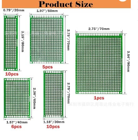 32PCS 5 Types Green Double-Side Tin-Plated Prototype Board 2x8 3x7 4x6 5x7 7x9 PCB Universal Board