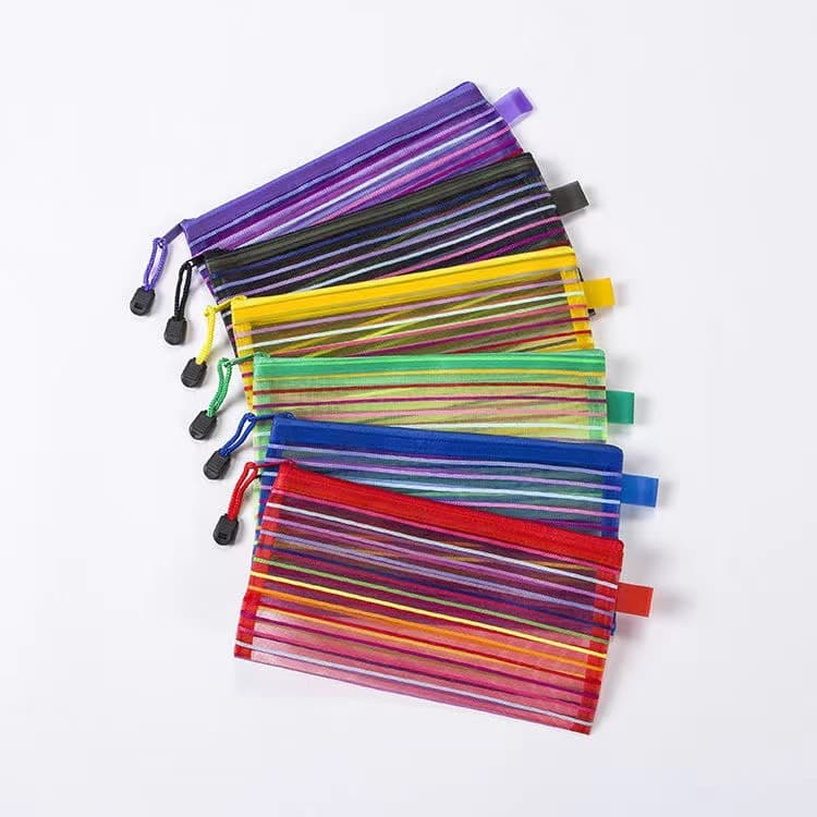 Amazon's foreign trade specializes in makeup mesh zipper pencil bag storage bag nylon file bag ten-color rainbow test paper