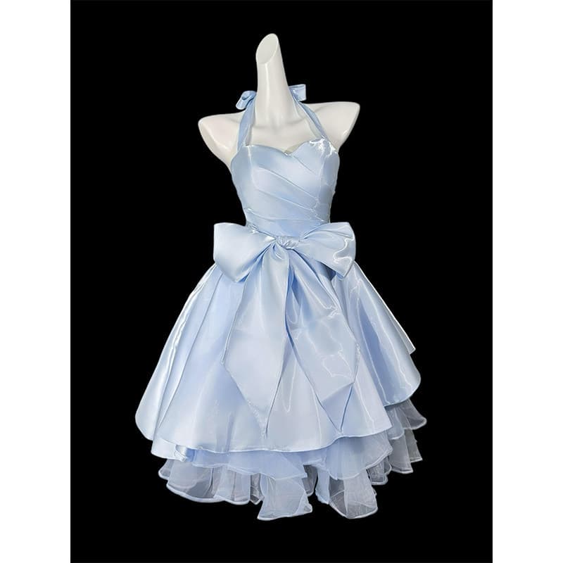Beautiful birthday dress 2026 new blue halter neck student day adult ceremony art test party engagement princess dress