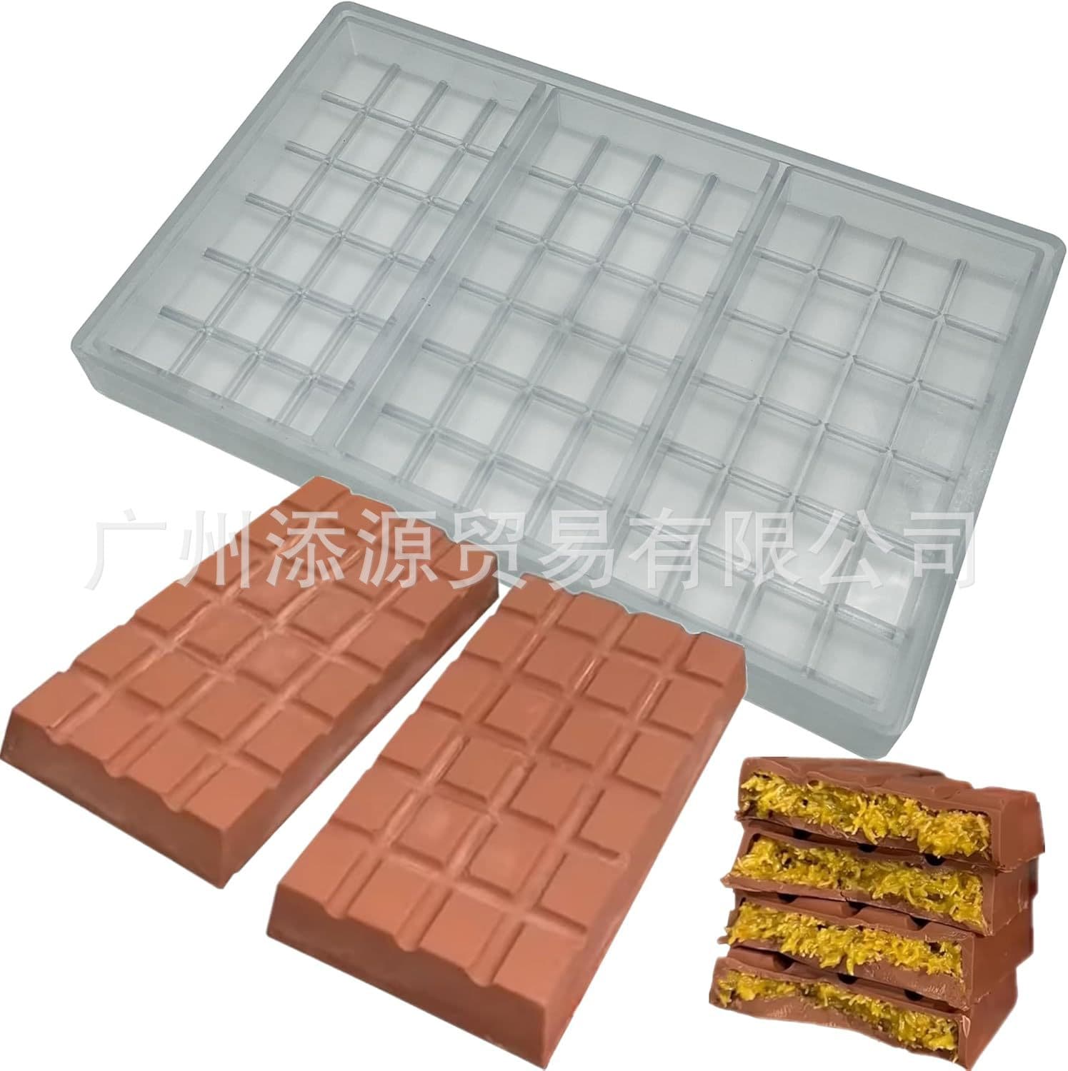 Dubai Chocolate Mold, 3-Cavity Rectangular Deep Grid Mold, PC Chocolate Mold, DIY Baking Tool