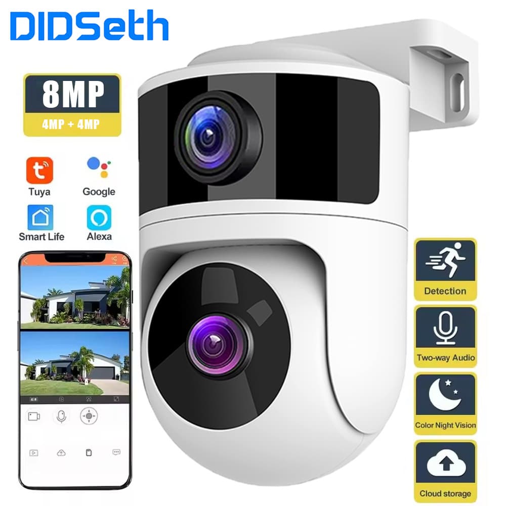 8MP Tuya Dual Lens Outdoor Tracking WiFi Camera Smart Life Video Surveillance Home