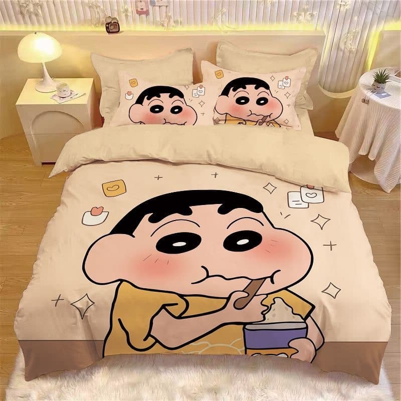 All-Cotton Crayon Shin-chan Children's Three-Piece Set Student Dormitory Single/Double Cute Cartoon Bedding Boy's Duvet Cover