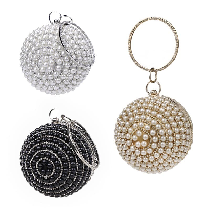 New Round Rhinestone Evening Bag, Crystal Wristlet Clutch for Banquets, European and American Women's Handbag