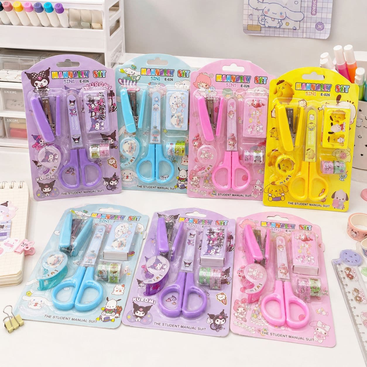 Sanrio Cartoon Scissors and Stapler Stationery Set for Elementary School Students, Practical Reward Gift for Kids
