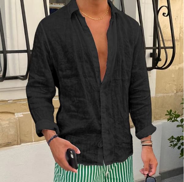Men's Linen Shirt Summer Shirt Beach Shirt Solid Casual Daily Long Sleeve Turn-down Collar Spring Summer Clothing