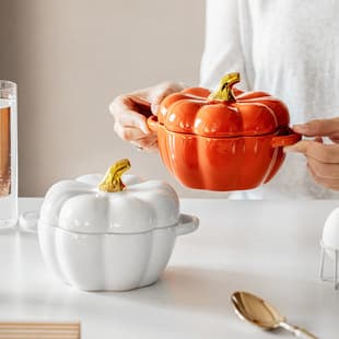 Shang'en Ceramic Bowl with Lid Pumpkin Stew Bowl Home Kitchen Children's Soup Bowl Steamed Egg Salad Bowl Tableware Rice Bowl