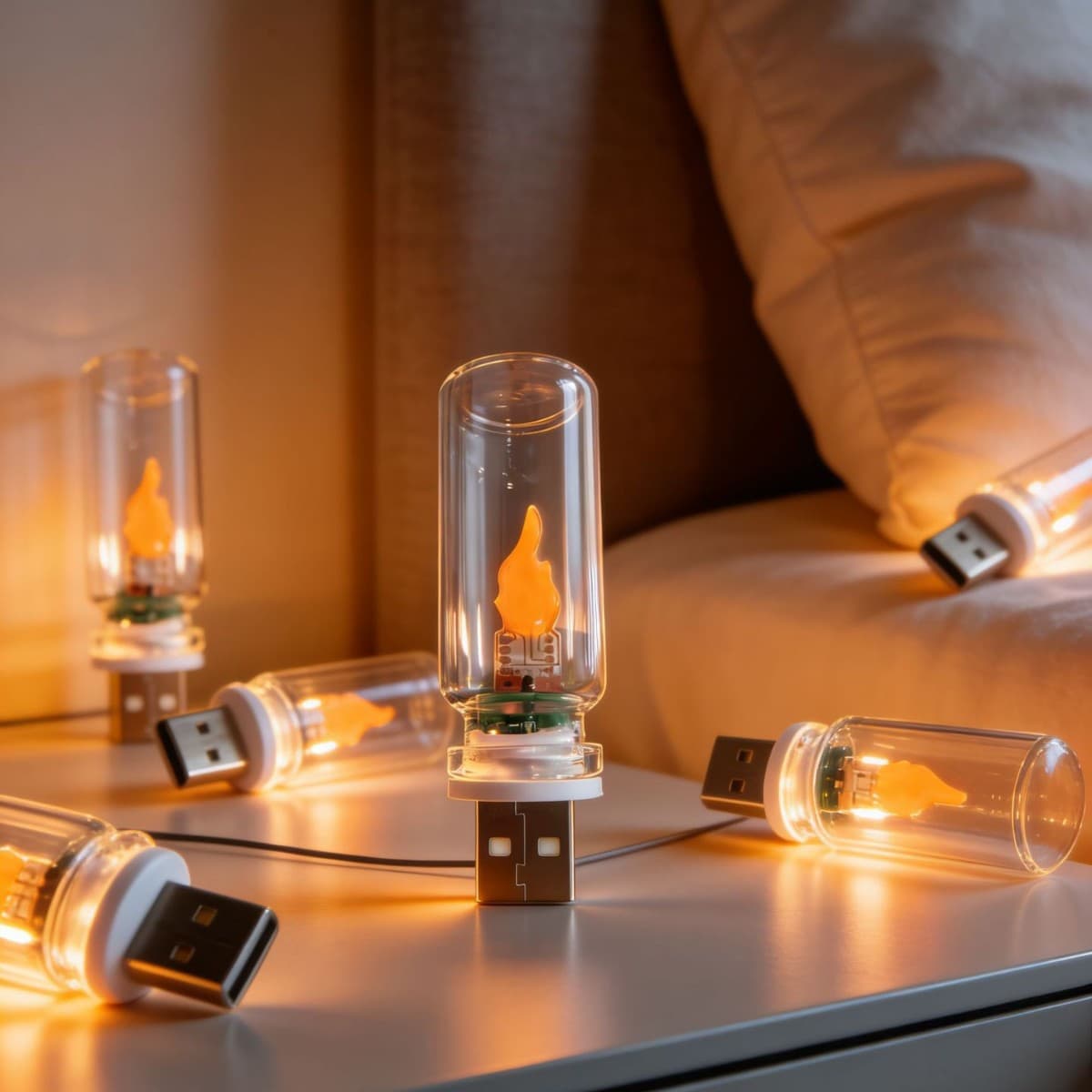 Cross-border new USB night light flame lamp bedside car atmosphere light ceramic LED glass bottle romantic mini