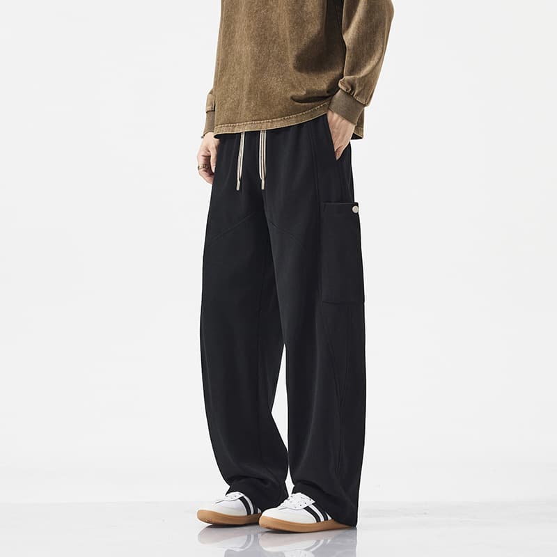 JYF-M8812 American Style Black Casual Long Drawstring Pants Men's Spring and Autumn Loose Straight Wide Leg Pants Trendy